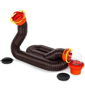 lot 28860 image: Camco RhinoFLEX 15ft RV Sewer Hose Kit, Includes Swivel Fitting and Translucent Elbow with 4-In-1 Dump Station Fitting, Storage Caps Included, Frustration-Free Packaging (39770)