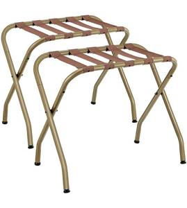 lot 28872 image: SONGMICS Luggage Rack, Pack of 2, Steel Frame, Foldable for Hotel, Golden URLR064A02