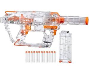 lot 28889 image: NERF Modulus Ghost Ops Evader Motorized Blaster -- Light-Up See-Through Blaster and Barrel Extension, Includes 12 Official Elite Darts (Amazon Exclusive)