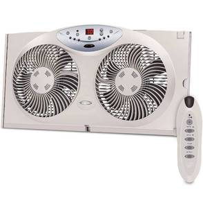 lot 28900 image: Bionaire Window Fan with Twin 8.5-Inch Reversible Airflow Blades and Remote Control, White