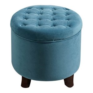 lot 29836 image: HomePop Velvet Tufted Round Ottoman with Storage, Multiple Colors