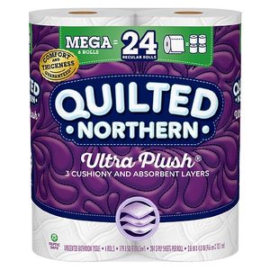 lot 29856 image: Quilted Northern Ultra Plush Toilet Paper, 6 Mega Rolls - 3 Pack