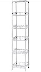 lot 29862 image: SINGAYE Storage Shelves, 6-Tier Wire Shelving Unit with Baskets Storage Rack Corner Shelf Shelving Adjustable Storage Shelf, 13.4 D x 13.4 W x 62.99 H,Silver