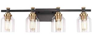 lot 29864 image: Create for Life� 4-Light Bathroom Vanity Light,Industrial Wall Sconce Bathroom Lighting,Matte Black Finish, Antique Brushed Gold Copper Accent Socket,Clear Glass Shade