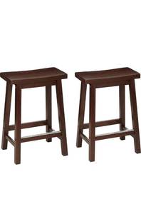 lot 73561 image: Amazon Basics Solid Wood Saddle-Seat Kitchen Counter-Height Stool - Set of 2, 24 Counter Stool, Walnut Finish