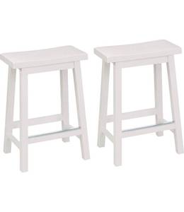 lot 73575 image: Amazon Basics Solid Wood Saddle-Seat Kitchen Counter-Height Stool - Set of 2, 24-Inch Height, White