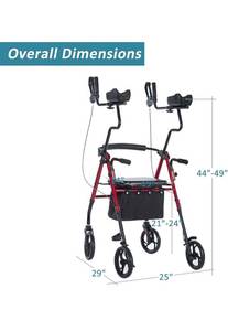 lot 73589 image: ELENKER Upright Walker, Forearm Rollator Walker Stand Up Rolling Walker with Padded Seat and Backrest for Seniors from 5 to 511, Red