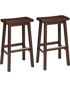 lot 73597 image: Amazon Basics Solid Wood Saddle-Seat Kitchen Counter Barstool - Set of 2, 29-Inch Height, Walnut Finish