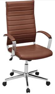 lot 73601 image: Amazon Basics High-Back Executive Swivel Office Desk Chair with Ribbed Puresoft Upholstery - Brick Red, Lumbar Support, Modern Style