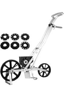 lot 73613 image: VEVOR Garden Seeder, Metal Precision Garden Push Seeder with 6 Seed Plates, Walk-Behind Row Crop Planter, Manual Garden Lawn Spreader for Sowing Seeds, Backyard Agriculture for Various Seeds