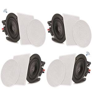 lot 30604 image: $ Pyle 8� 4 Bluetooth Flush Mount - In-wall In-ceiling 2-Way Speaker System Quick Connections Changeable RoundSquare Grill Polypropylene Cone & Tweeter Stereo Sound 4 Ch Amplifier 250 Watt - Retail $255