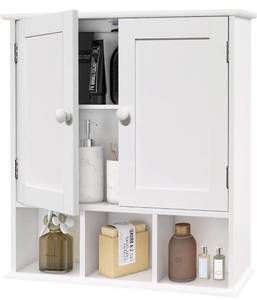 lot 30626 image: TaoHFE Wall Mounted Bathroom Cabinet with 2 Doors and 3 Open Shelves Wooden Medicine Cabinet Storage for Bathroom&Living Room&Kitchen (White) - 5.1D x 20.1W x 22.8H
