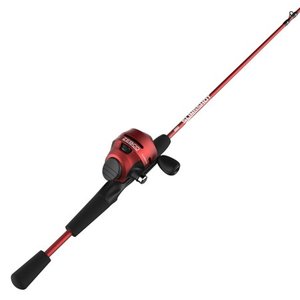 lot 30634 image: Zebco Slingshot Spincast Reel and Fishing Rod Combo, 5-Foot 6-in 2-Piece Rod, Red