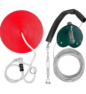 lot 30637 image: Happybuy 100 feet Zip Line Kit Kids Adult Zip Line Trolley Slackers Zip Lines with Seat and Handle Heart Shaped Trolley for Backyard Entertainment (Red)