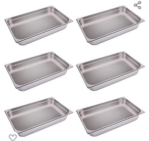 lot 34205 image: BIEAMA 6 Pack Hotel Pans, Full Size 4 Deep, NSF, Commercial Stainless Steel Pan, Steam Table Pan, Catering Food Pans