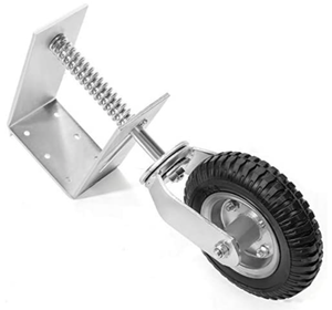 lot 34212 image: Shepherd Hardware Heavy Duty Flat Free Spring-Loaded Gate Caster with Universal Mount, 9-Inch Wheel, 295-lb Capacity, Black
