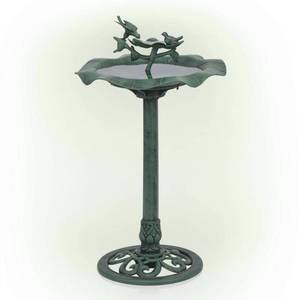 lot 34217 image: Alpine Corporation Plastic Bird Bath Feeder for Yard and Garden Green