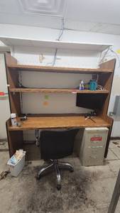 lot 14620 image: Wooden Desk W Hutch and Other Contents