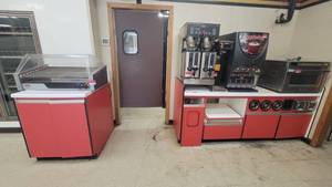 lot 14623 image: (2) Laminate Counters W Cabinet Space and Cup Dispensers&nbsp