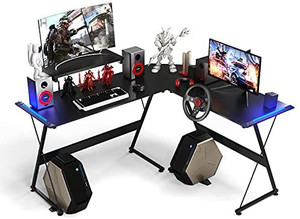 lot 4570 image: L Shaped Desk,Gaming Desk,Computer Desk,Gaming Table,Gaming Desk with Led Lights,RGB Desk,Gaming Home Office Desk with Carbon Fiber Surface (Black)