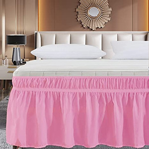 lot 4584 image: Wrap Around Bed Skirts with Adjustable Elastic Belt, Pink Bed Skirt for Queen Beds 14 Inch Drop Dust Ruffles Easy-Install Wrinkle & Fade Resistant Bed Frame Cover Machine Washable