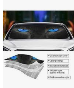 lot 4608 image: black wolf windshield sun shade with blue eyes