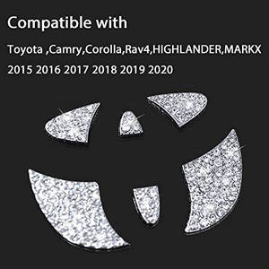 lot 4610 image: Jaronx Crystal Steering Wheel Bling Emblem Compatible with Toyota Camry Corolla RAV4 Highlander MARKX 2015-2020, Sparkly Emblem Overlay Diamond Decal Emblem Bling Accessories Compatible with Toyota