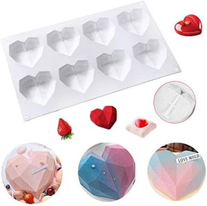 lot 4611 image: 8 Pcs Diamond Heart Shaped Silicone Chocolate Molds, Non-stick Easy Release Silicone Cupcake Mold Tray, Breakable Heart Mold for Chocolate, Mousse Cake Baking, Dessert, Candy and More