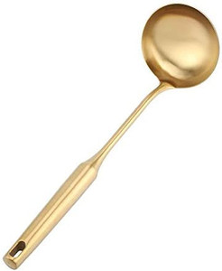 lot 4616 image: Ladle Spoon, Kitchen Cooking Spoons Stainless Steel Soup Ladle Heat Resistant Serving Spoon with Hollow Handle (Gold)