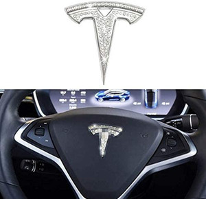 lot 4617 image: JALII Bling Bling Car Steering Wheel Decorative Diamond Sticker Compatible with Tesla model 3��DIY Car Steering Wheel Unique Crystal Badge Emblem Logo Badge For Women��Bling Accessories fit for Tesla