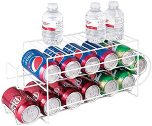 lot 4637 image: mDesign 2-Tier Metal Wire Standing PopSoda and Food Can Dispenser Storage Rack Organizer with Top Shelf for Kitchen Pantry, Countertop, Cabinet - Holds 12 Cans - White (2 pack)