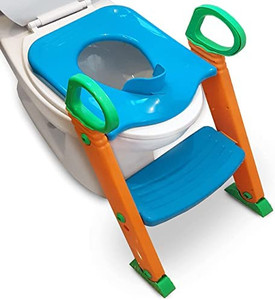 lot 4646 image: Potty Training Seat with Ladder Upgraded Splashguard Potty Training Toilet Step Stool for Kids Toddlers with Handles Sturdy Safe Adjustable Height Anti-Slip Pads Easy Fold Trainer Boys Girls Baby