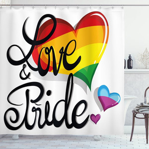 lot 4648 image: 4 piece love & Pride bathroom set Shower Curtain, Vibrant Big and Little Hearts Romantic Design Love and Pride, Fabric Bathroom Set with Hooks, 69W X 84L Inches Extra Long, Multicolor,
