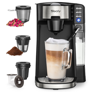 lot 4649 image: Sboly 6 in 1 Coffee Machine, Compatible with K-Cup Pods & Ground Coffee, Compact