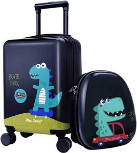 lot 4653 image: iPlay, iLearn Dinosaur Kids Luggage, Boys Carry on Suitcase, Hard Shell Travel Luggage Set WBackpack, Trolley Luggage W 4 Spinner Wheel for Children Toddlers