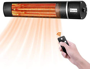 lot 4656 image: KEY TEK Wall-Mounted Patio Heater Electric Infrared Heater IndoorOutdoor Heater Electric for Garage Backyard Wall Patio Heater Waterproof with Remote Control Golden Tube for Fast Heating, Black