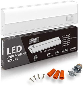 lot 4659 image: Hardwired LED Under Cabinet Lighting - 8 Watt, 8inch , Dimmable, CRI90, 3000K (Warm White), Wide Body, Long Lasting Metal Base with Frost Lens