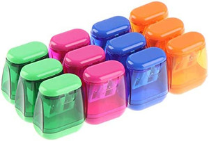 lot 4671 image: Xgood 12 Pieces Pencil Sharpener Manual Pencil Sharpener Dual Holes Sharpener with Lids Colorful Compact Pencil Sharpener Hand Sharpeners for Home School Office Uses,4 Colors