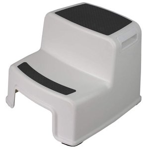 lot 4682 image: Home Basics Extra Boost 2 Tier Non-Slip Rubber Tread Plastic Step Stool, White