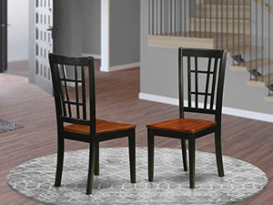 lot 6582 image: East West Furniture Nicoli Dining Chairs Set of 2 - Wooden Seat and Black Hardwood Structure kitchen chair