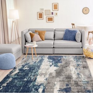 lot 8816 image: Luxe Weavers Euston 7681 Modern Area Rug Abstract - Dark Blue Light Blue  6 x 9