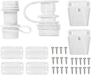 lot 9133 image: Cooler Replacement Parts Kit, Ice Chest Plastic Hinges, Threaded and Triple-Snap Drain Plug, Latches and Stainless Steel Screws Combo, Plastic Cooler Replacement Set