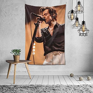 lot 9134 image: Harry Music Style Wall Art, 3D Printing Celebrity Poster Picture Hanging Tapestry for Bedspread Living Room Decoration