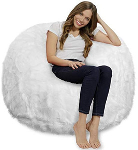 lot 9150 image: BEAN BAG  CHILL SACK CHAIR Soft Cover, LARGE Plush Faux Fur - White COVER ONLY NO CHAIR