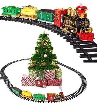 lot 24997 image: Prextex Steam Train Toy - Electric Train Set for Kids with Real Smoke, Music, & Lights Xmas Trains