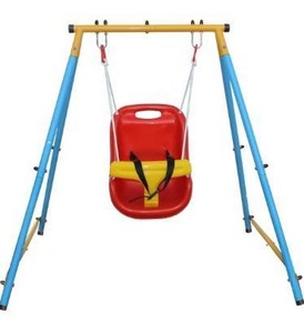 lot 10040 image: KLB Sport Baby Toddler IndoorOutdoor Metal Swing Set (Blue, Red, Yellow
