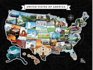 lot 10047 image: See Many Places Scratch Off Map of The United States, 20x16 Framable Poster Travel Map of USA with Custom State Pictures & Gold Foiling for Home Wall Decor,