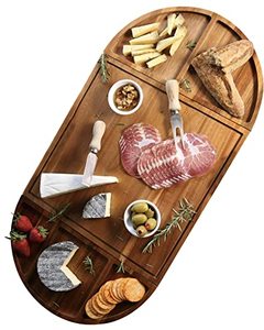lot 10067 image: Magnetic Large Charcuterie Board Set - Acacia Wood Round Cheese Board Set - Unique Wooden Charcuterie Boards Extra Large - Cheese Tray Platter for Wine Party - Housewarming Wedding Gifts for Couple