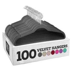 lot 10080 image: Zober Nonslip Velvet Hangers - Suit Hangers (100-pack) Ultrathin Space-Saving 360-Degree-Swivel Hook Strong and Durable Clothes Hangers Hold Up-to 10 lb, for Coats, Jackets, Pants, & Dress Clothes