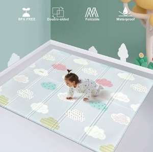 lot 10085 image: UANLAUO Baby Play Mat,Large & Thick Playmat for Baby,Foldable Baby Playmat,Reversable Crawling Playmats, Portable Waterproof Playmat(71x79x0.6inch)